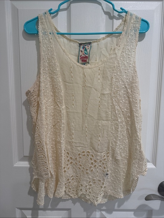 Johnny Was Tops - Johnny Was Ivory Crochet Eyelet Tank Top